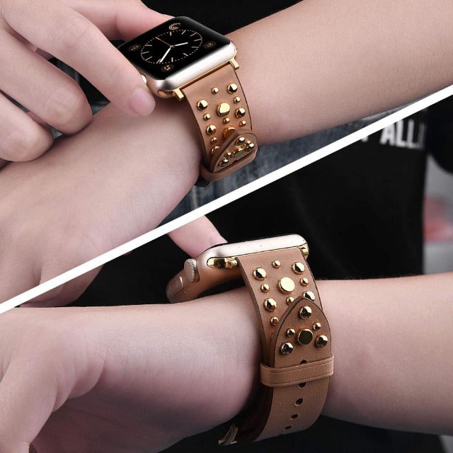 Skórzany pasek z nitami do Apple Watch