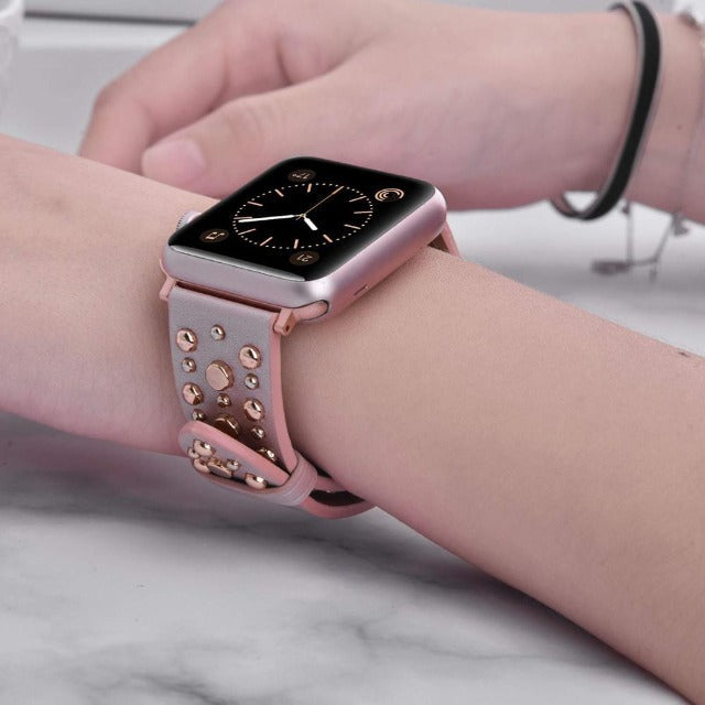 Skórzany pasek z nitami do Apple Watch