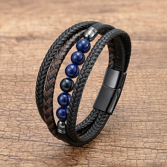 Bransoletka ze skóry z lapis lazuli