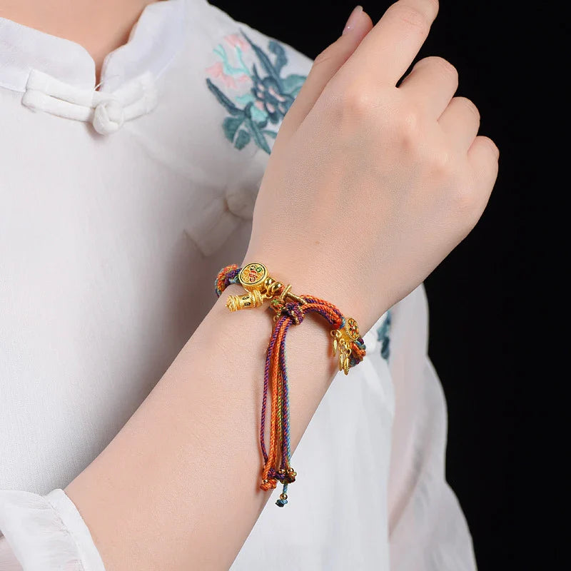 Bransoletka Gourmette z Sznurowadeł z Tybetańskim Charme Buddyjskim