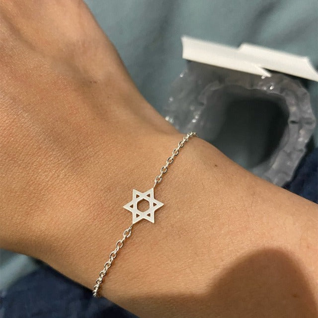 Bransoletka z heksagramem Gwiazda Dawida Judaizm srebrna bransoletka