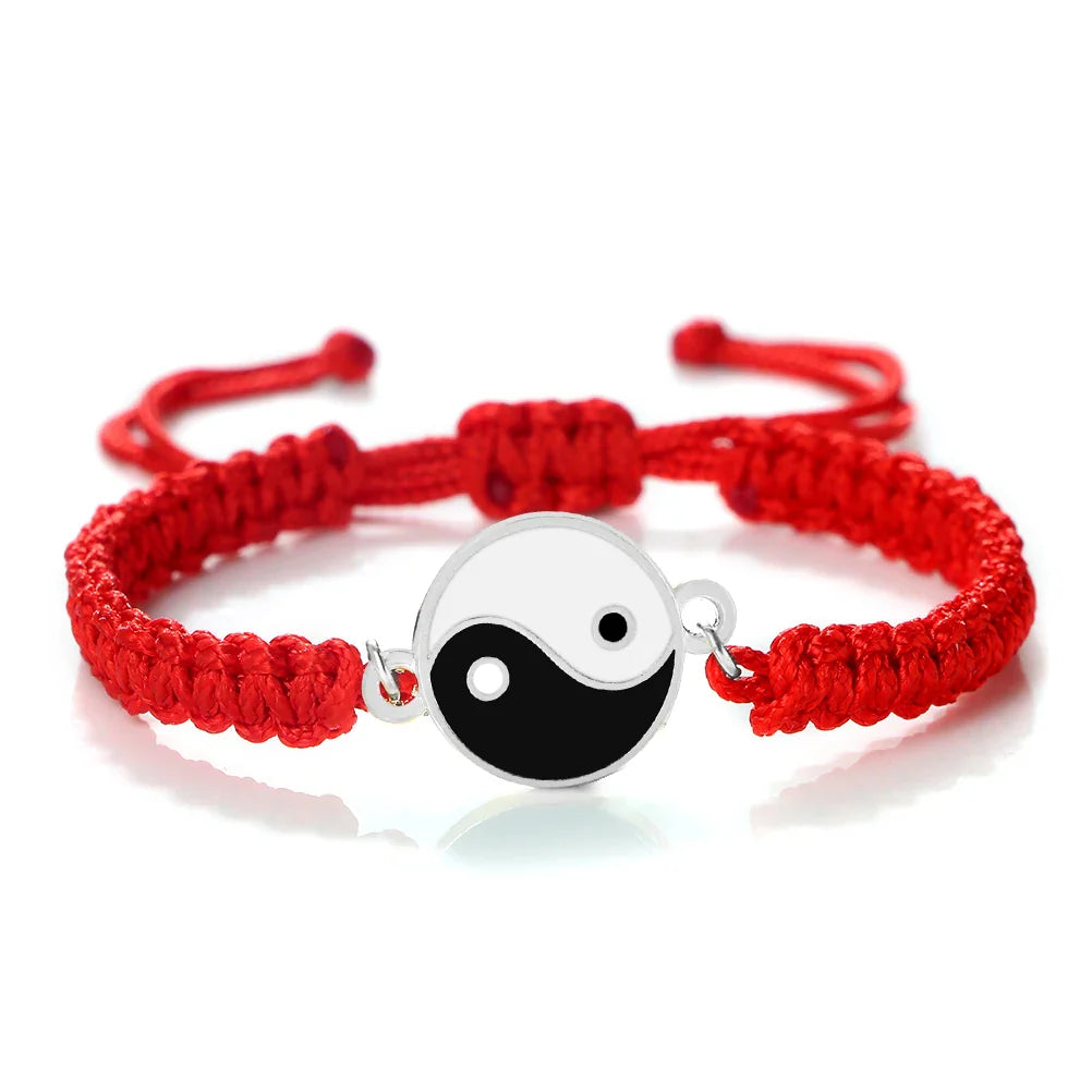 Bransoletka Pleciona Yin Yang czerwono-srebrna