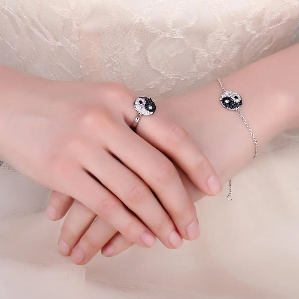 Bransoletka Yin Yang z cyrkoniami
