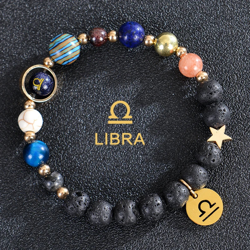 Bransoletki z kamienia lawowego 12 konstelacji znaków zodiaku waga