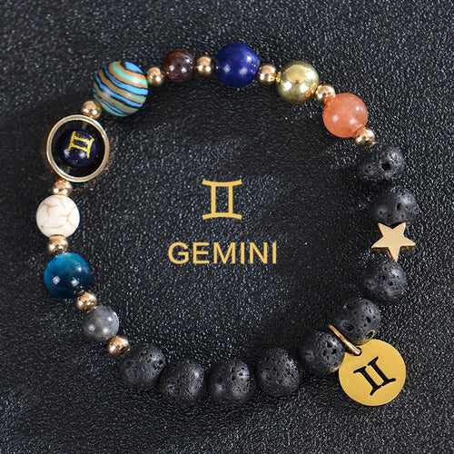 Bransoletki z kamienia lawowego 12 konstelacji znaków zodiaku bliźnięta
