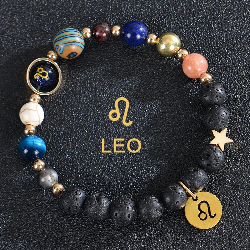 Bransoletki z kamienia lawowego 12 konstelacji znaków zodiaku lew