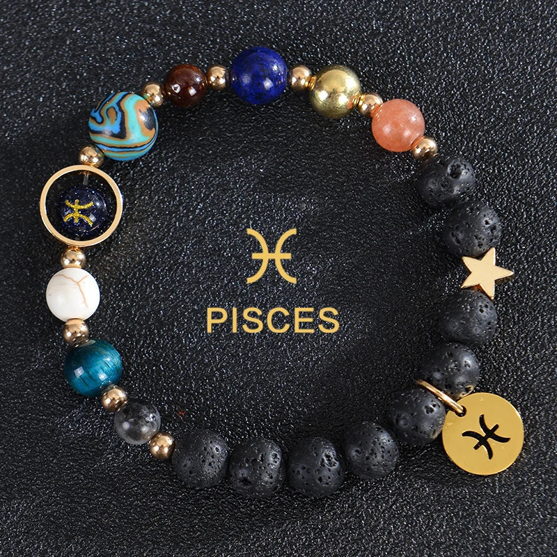 Bransoletki z kamienia lawowego 12 konstelacji znaków zodiaku ryby