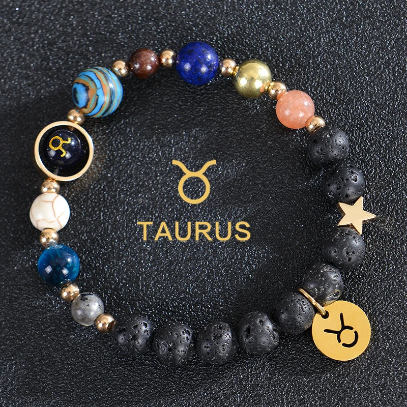 Bransoletki z kamienia lawowego 12 konstelacji znaków zodiaku byk