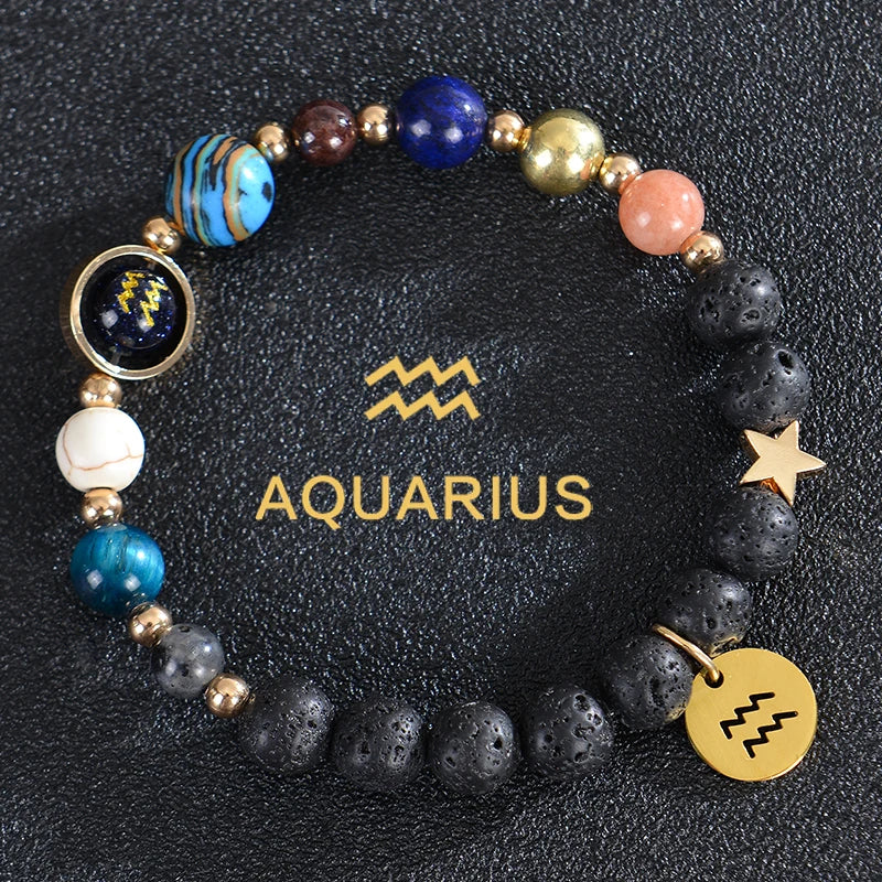 Bransoletki z kamienia lawowego 12 konstelacji znaków zodiaku wodnik