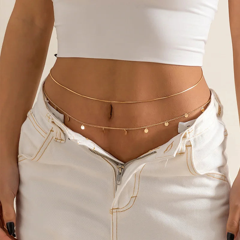 Łańcuszek na biodra i ozdoba na talię - złota ozdoba na brzuch dla kobiet