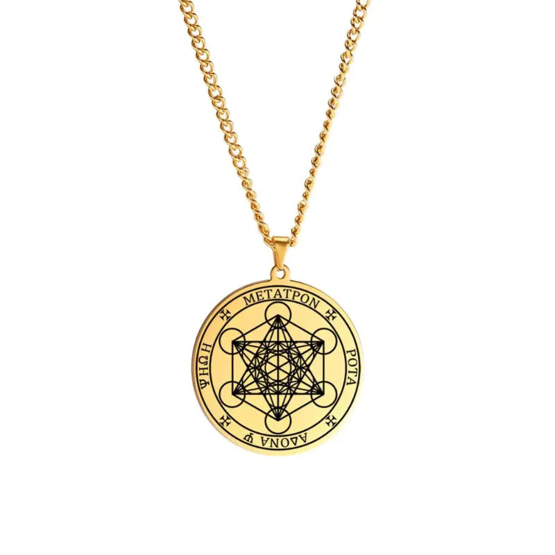 Naszyjnik z zawieszką w kształcie sześcianu Metatron złoty