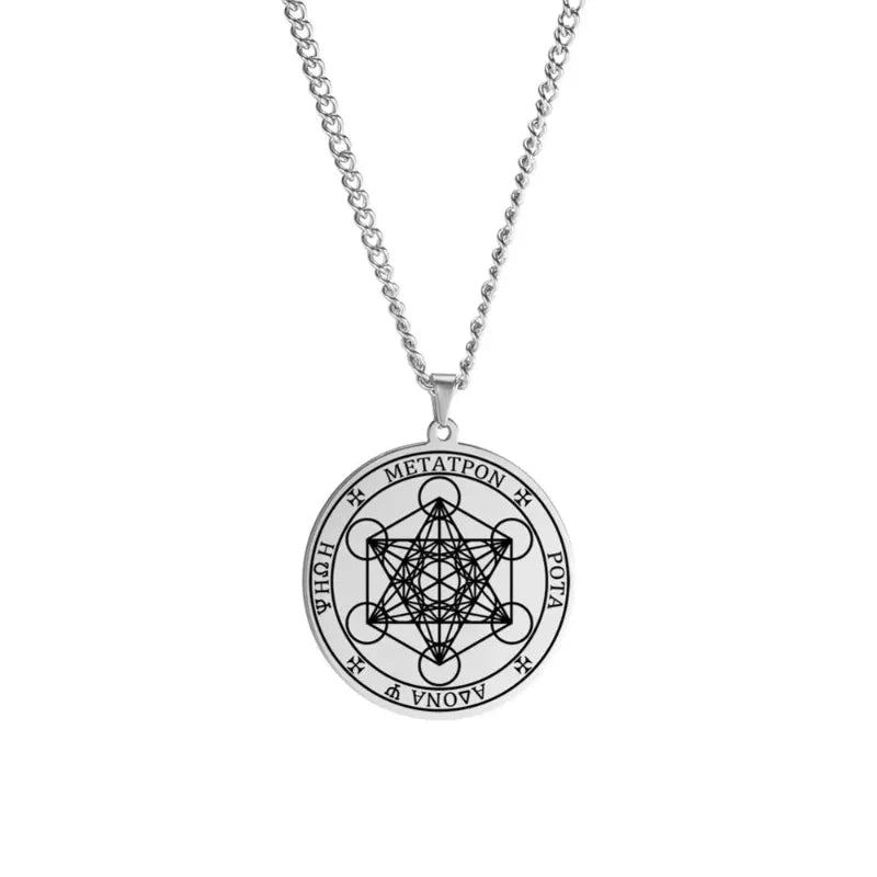 Naszyjnik z zawieszką w kształcie sześcianu Metatron srebrny