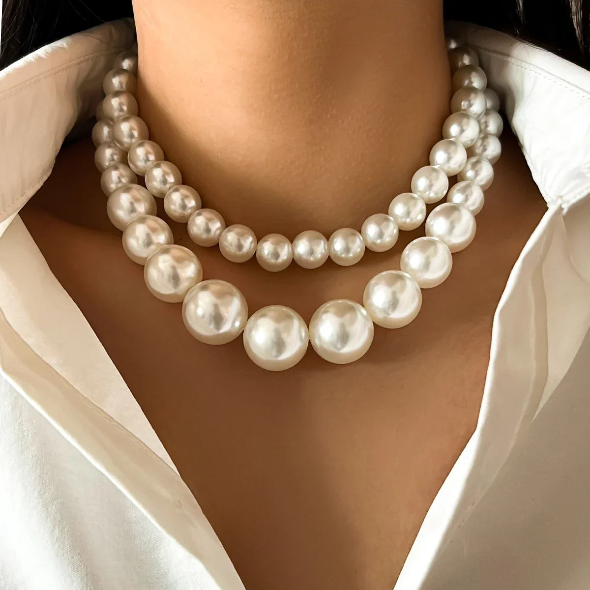 Elegancki podwójny naszyjnik choker z pereł