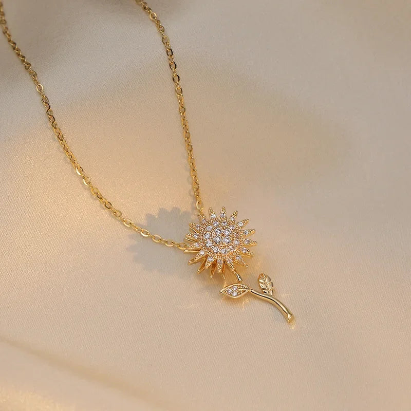 Elegancki naszyjnik z długim wisiorkiem w kształcie kwiatu słonecznika