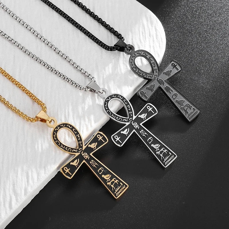 Naszyjnik z zawieszką amuletem krzyża Ankh Egipt srebro