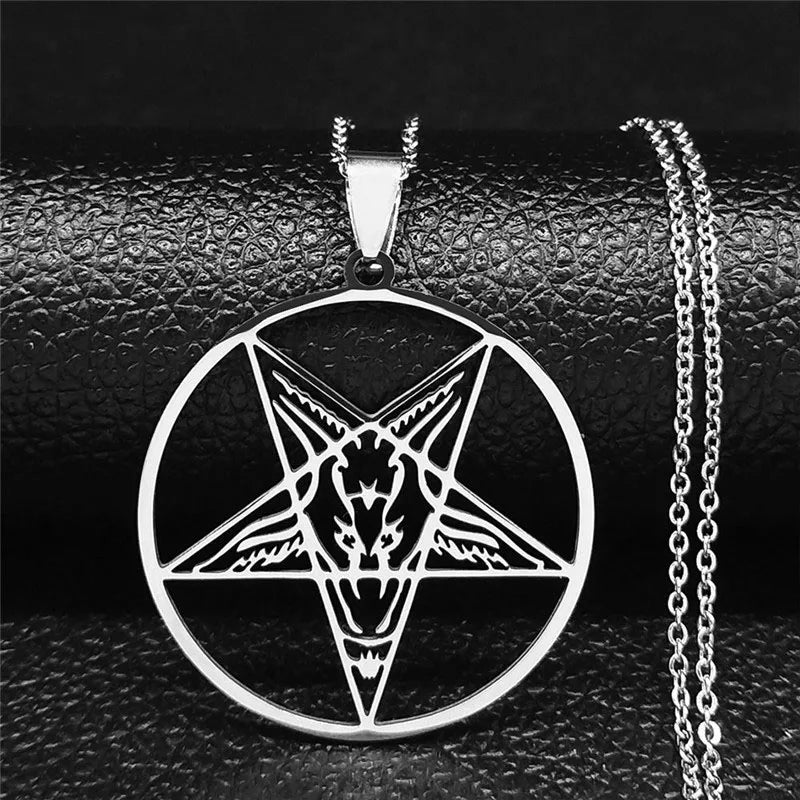 Naszyjnik z zawieszką Baphomet Satan gotycki srebrny