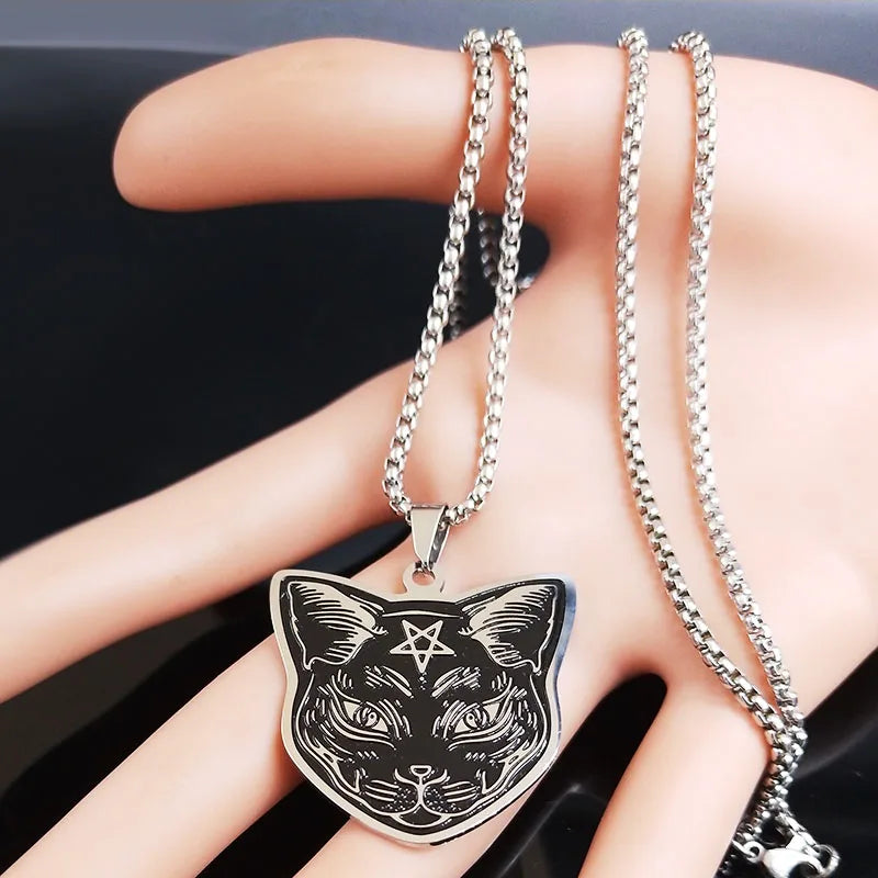 Naszyjnik z zawieszką Czarny Kot Pentagram Czarostwo Wicca