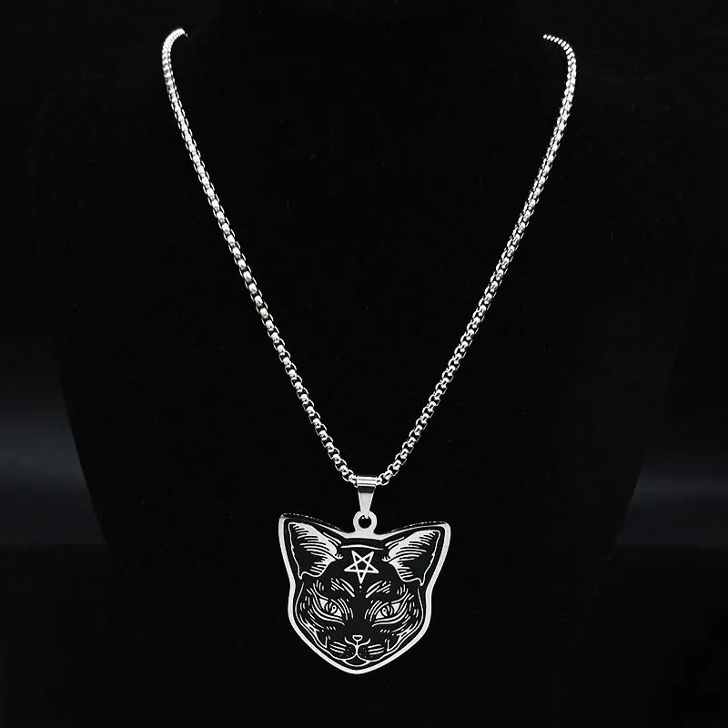 Naszyjnik z zawieszką Czarny Kot Pentagram Czarostwo Wicca