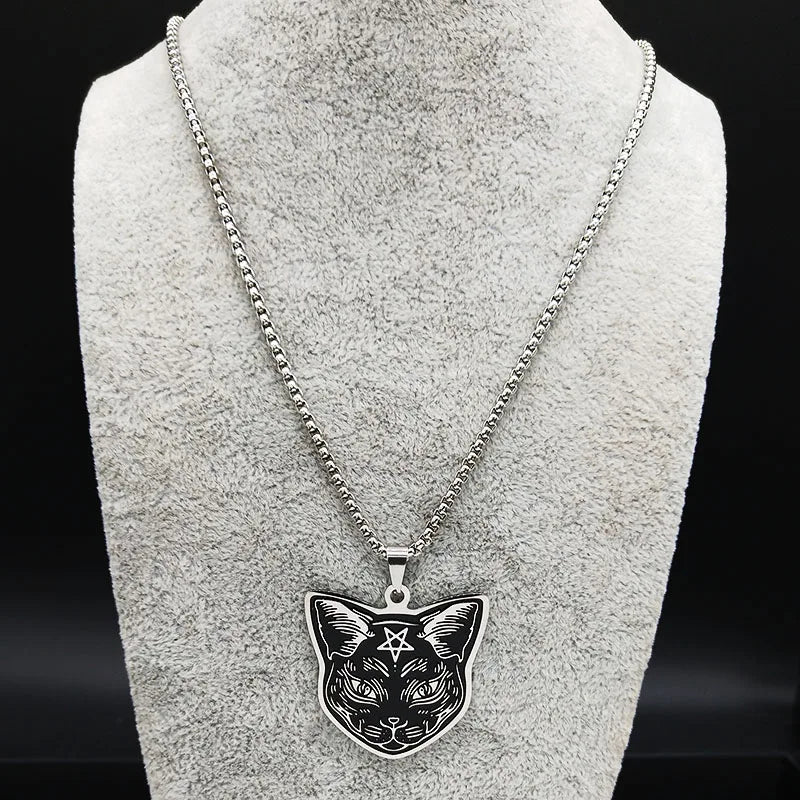 Naszyjnik z zawieszką Czarny Kot Pentagram Czarostwo Wicca
