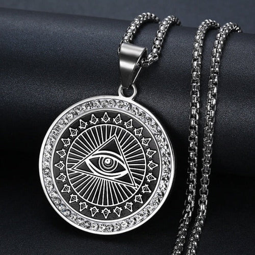 Naszyjnik z zawieszką Oko Opatrzności Piramida Illuminati srebrny