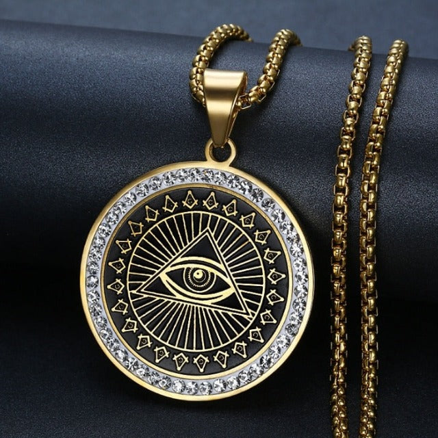Naszyjnik z zawieszką Oko Opatrzności Piramida Illuminati złoty