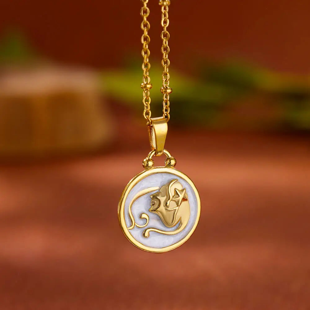 Złoty i biały naszyjnik z zawieszką Znaki Zodiaku 12 Konstelacji panna