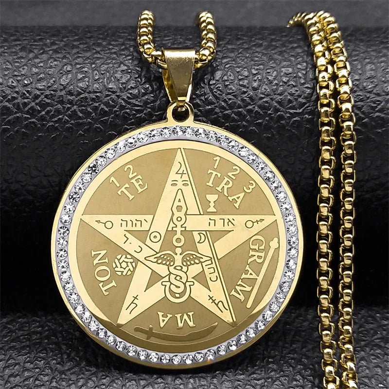 Naszyjnik z zawieszką Pentagram Czarownictwo Wicca złoty