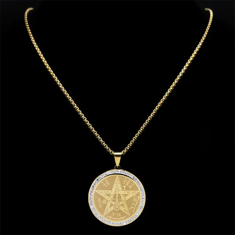 Naszyjnik z zawieszką Pentagram Czarownictwo Wicca złoty