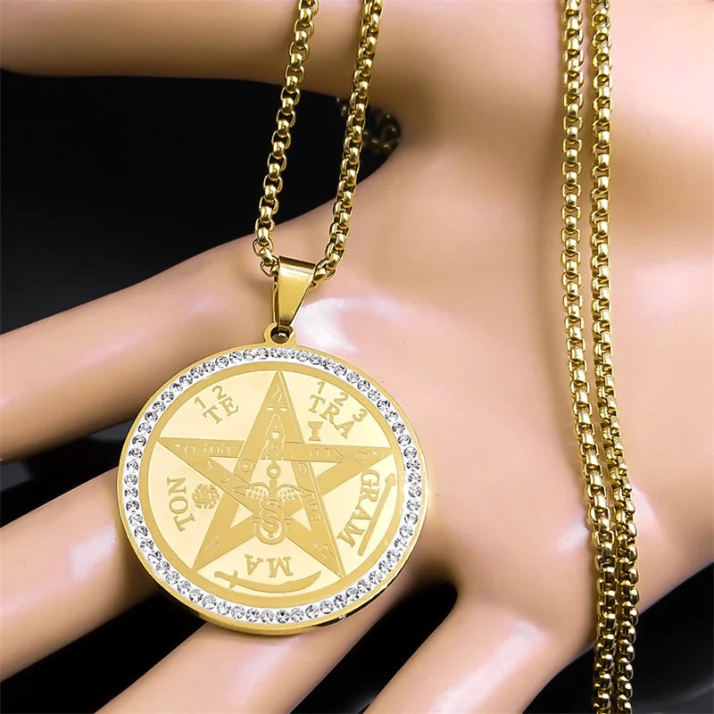 Naszyjnik z zawieszką Pentagram Czarownictwo Wicca złoty