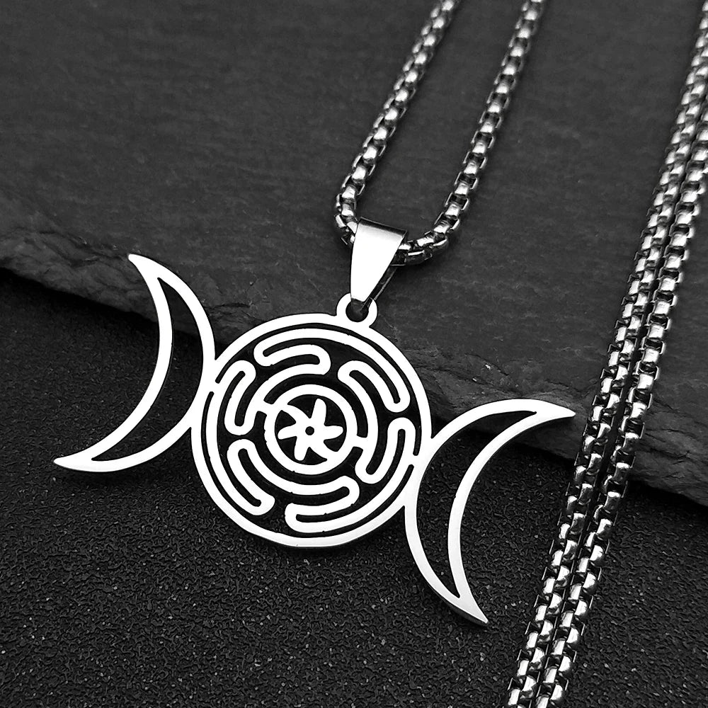 Naszyjnik z zawieszką Koło Hekate Czarostwo Wicca Strophalos srebrny 50 cm