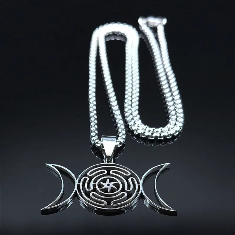 Naszyjnik z zawieszką Koło Hekate Czarostwo Wicca Strophalos srebrny 50 cm