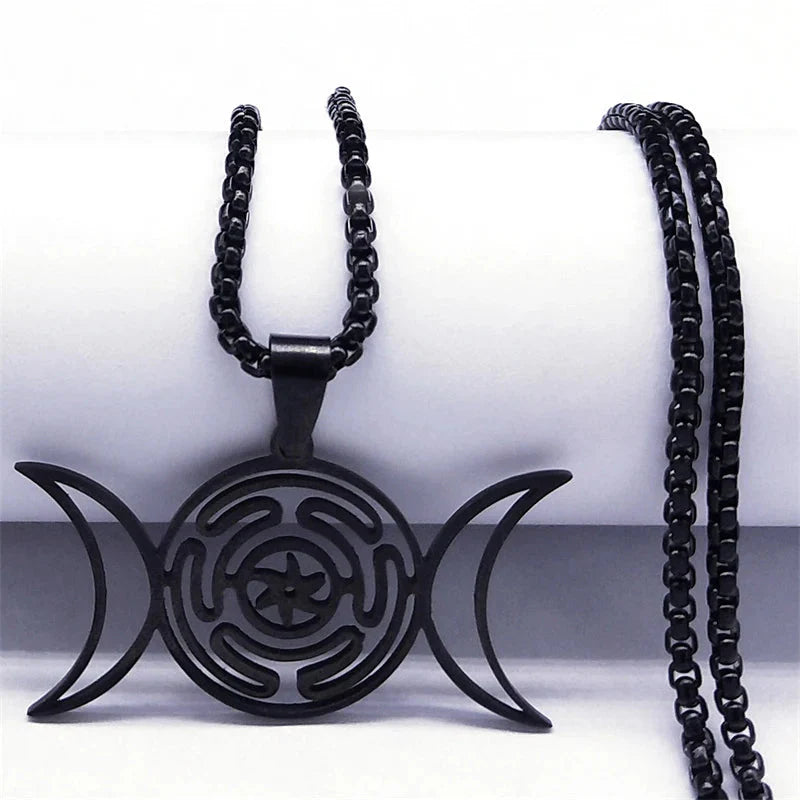 Naszyjnik z zawieszką Koło Hekate Czarostwo Wicca Strophalos czarny 60 cm