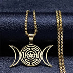 Naszyjnik z zawieszką Koło Hekate Czarostwo Wicca Strophalos złoty 60 cm