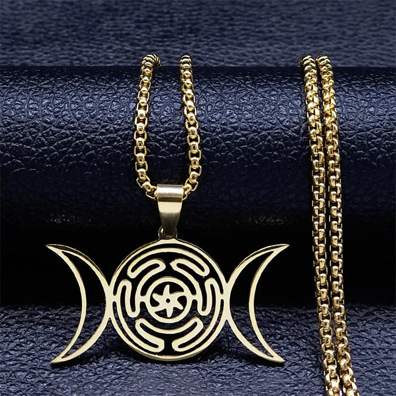 Naszyjnik z zawieszką Koło Hekate Czarostwo Wicca Strophalos złoty 60 cm