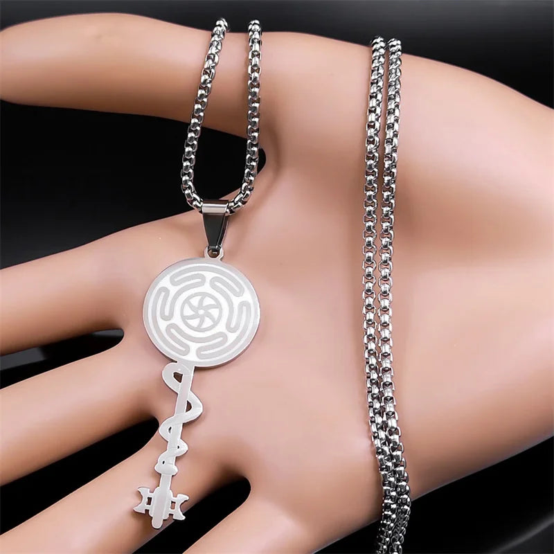 Naszyjnik z zawieszką Koło Hekate Strophalos Czary Wicca srebrny 50 cm