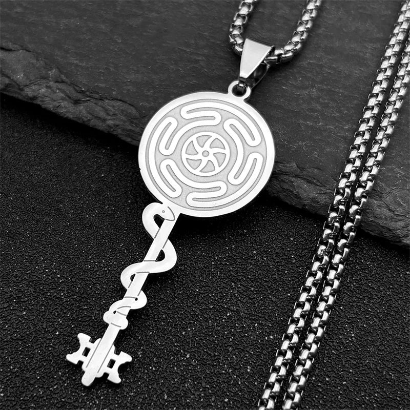 Naszyjnik z zawieszką Koło Hekate Strophalos Czary Wicca srebrny 50 cm