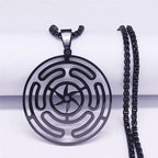 Naszyjnik z zawieszką Koło Hekate Strophalos Czary Wicca czarny 60 cm