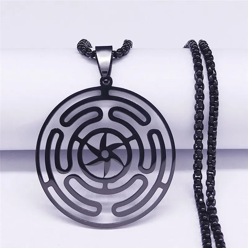 Naszyjnik z zawieszką Koło Hekate Strophalos Czary Wicca czarny 60 cm