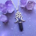 Naszyjnik z zawieszką potrójnego księżyca czarownictwo wicca kobieta czarny pentagram