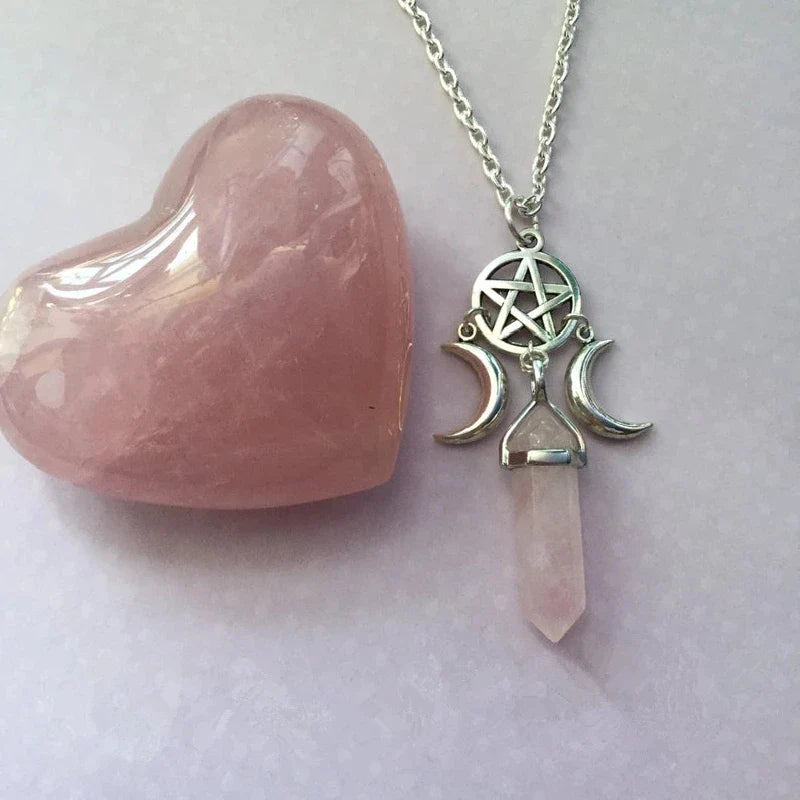 Naszyjnik z zawieszką potrójnego księżyca czarownictwo wicca kobieta biały pentagram
