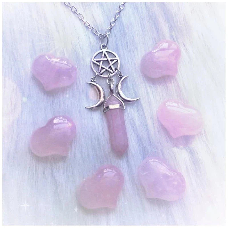 Naszyjnik z zawieszką potrójnego księżyca czarownictwo wicca kobieta różowy pentagram