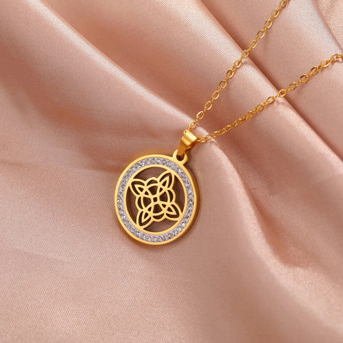 Naszyjnik z zawieszką Wicca Węzeł Czarownicy Amulet Ochronny dla Kobiet złoty