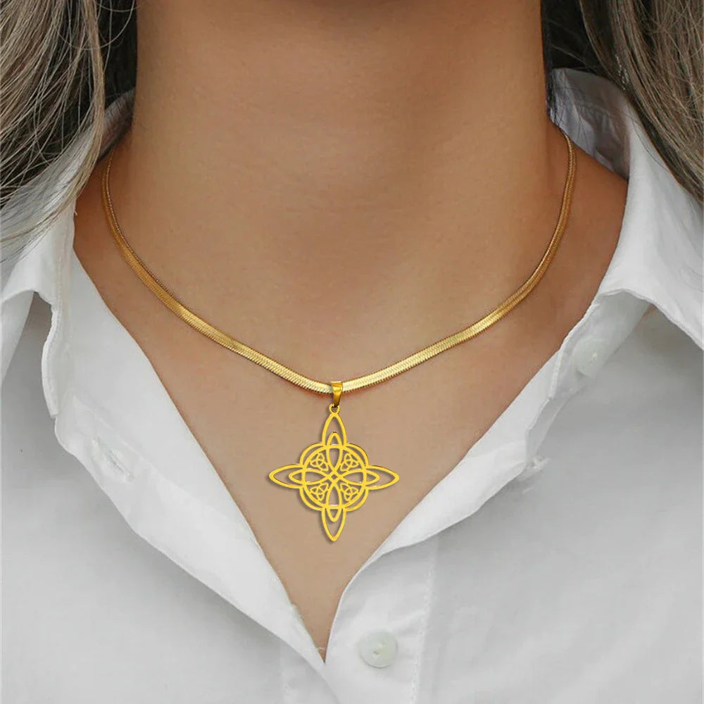 Naszyjnik z zawieszką Wicca Węzeł Czarownicy Kobieta Amulet ochronny złoty