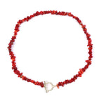 Naszyjnik choker z zawieszką z naturalnych kamieni czerwonego koralu