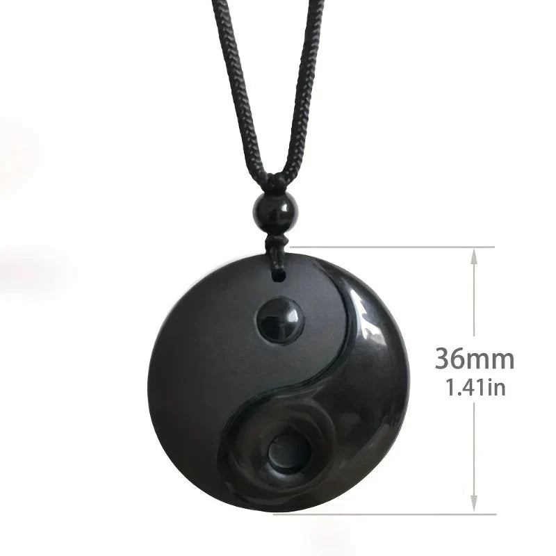 Naszyjnik Pleciony z Zawieszką z Kamienia Obsydianu Czarnego Yin Yang