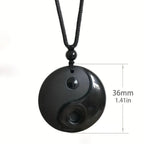Naszyjnik Pleciony z Zawieszką z Kamienia Obsydianu Czarnego Yin Yang