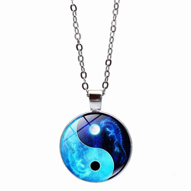 Naszyjnik Yin Yang Niebieski Tai Chi Wisiorek